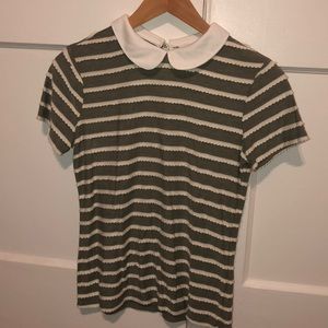 Green and White Stripped Collared Top!